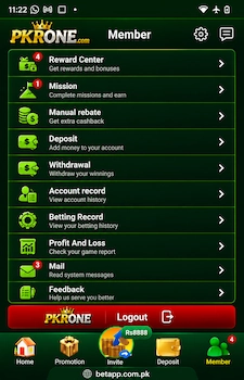PKRONE Game APK download screen with BetApp.com.pk