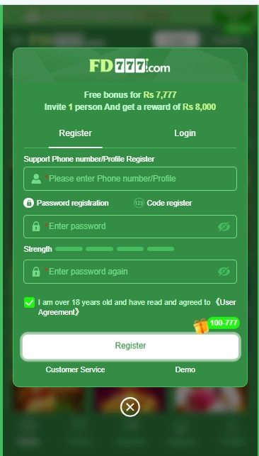 FD777 Game login page for Android users with secure account access