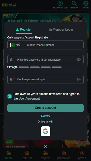 pk116 game login