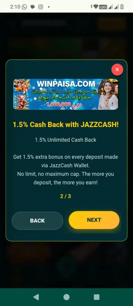 winpaisa daily cash back